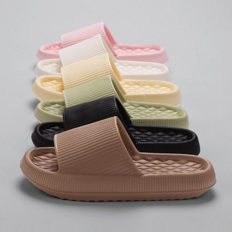 Summer EVA Slippers Solid Color Rhombus Stripe Anti-slip Slippers New Women's Home Shoes-World Bazaar Life