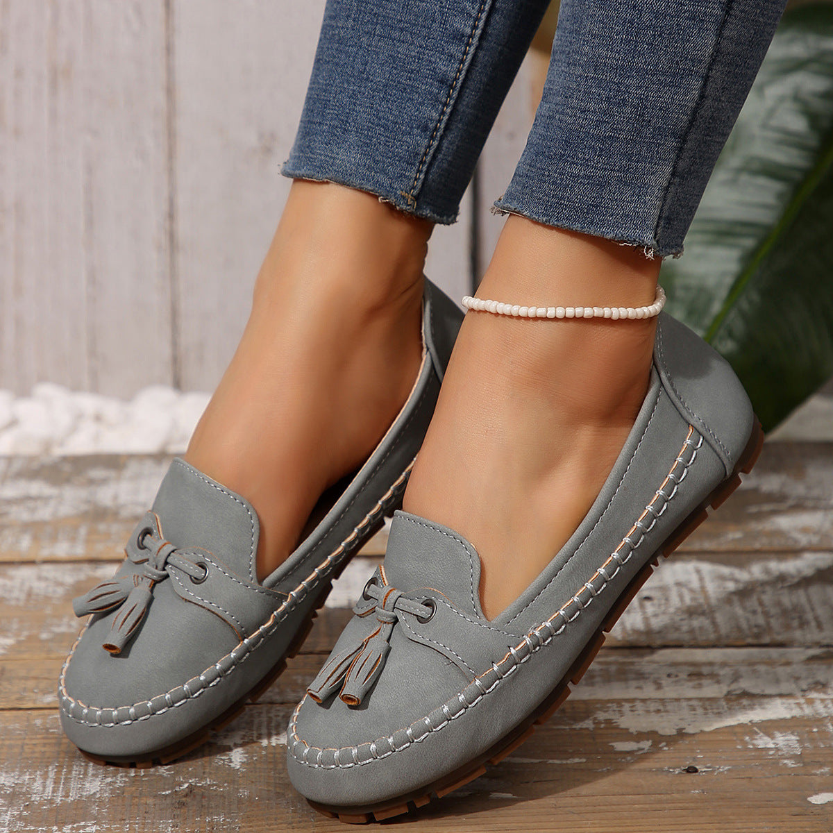 Women's Round Head Loafers Fashion Non-slip Soft Comfortable Flats Shoes-World Bazaar Life