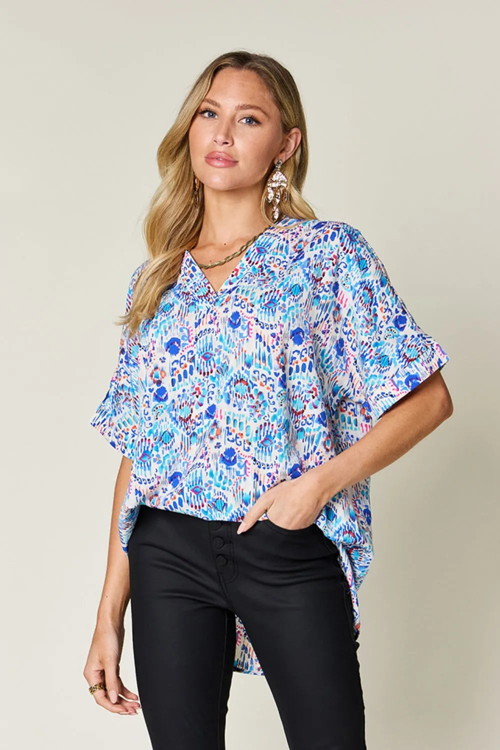 Double Take V-Neck Blouse - Top-Rated Short Sleeve Style.