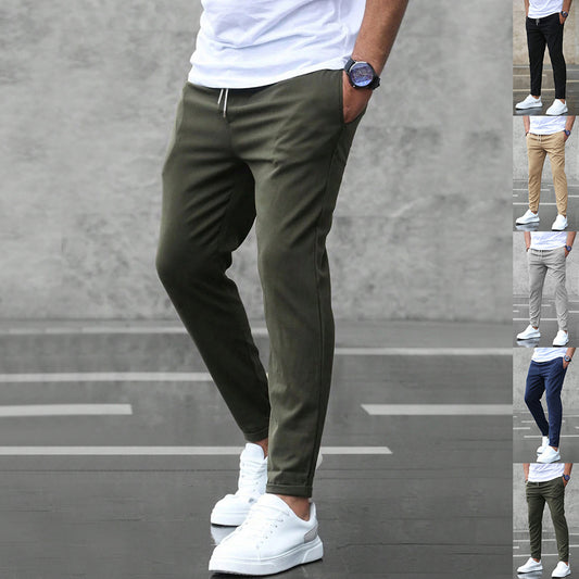 Men's Casual Pants With Pockets Fashion Slim Fit Drawstring Trousers.