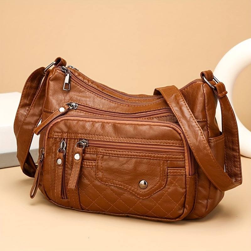 [Large Capacity Anti-Theft Shoulder Bag] Large Capacity Nylon Shoulder Bag with Adjustable Strap, Anti-Theft Zip Closure - Available in Light Brown, Light Gray, Red, Black
