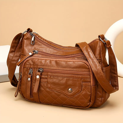 [Large Capacity Anti-Theft Shoulder Bag] Large Capacity Nylon Shoulder Bag with Adjustable Strap, Anti-Theft Zip Closure - Available in Light Brown, Light Gray, Red, Black