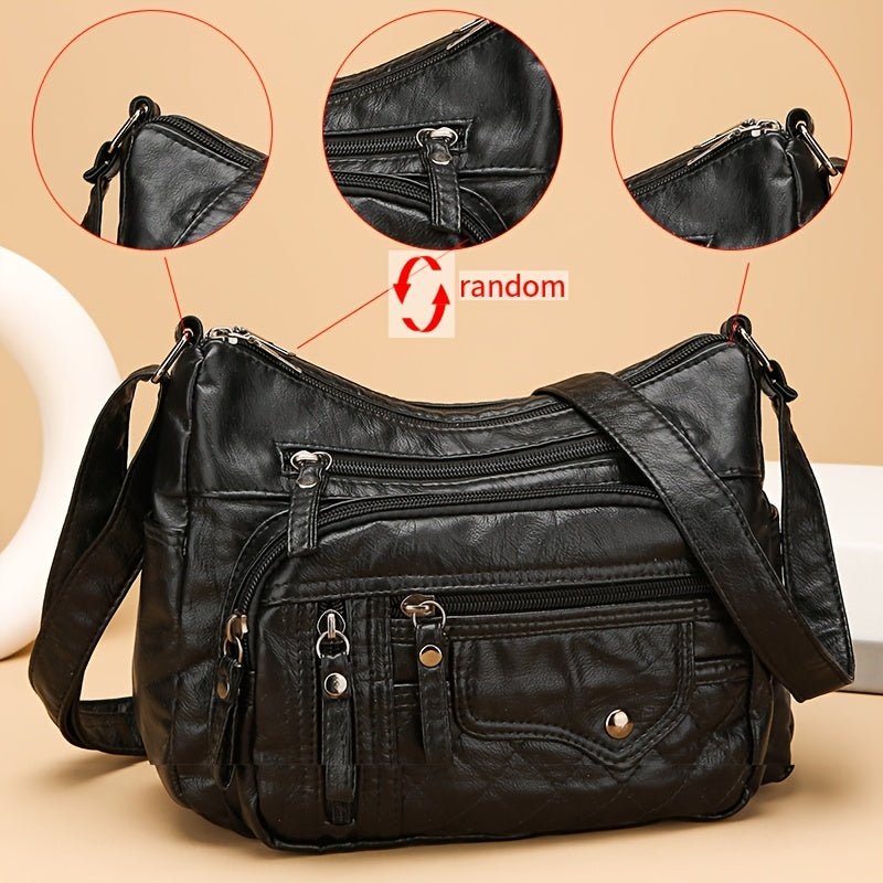 [Large Capacity Anti-Theft Shoulder Bag] Large Capacity Nylon Shoulder Bag with Adjustable Strap, Anti-Theft Zip Closure - Available in Light Brown, Light Gray, Red, Black