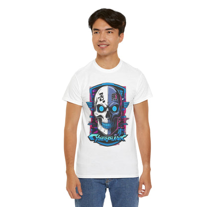 Cyberpunk Skull Unisex Heavy Cotton Tee, Cool Graphic Tee, Futuristic Apparel, Geek Fashion, Unique Gift for Tech Lovers