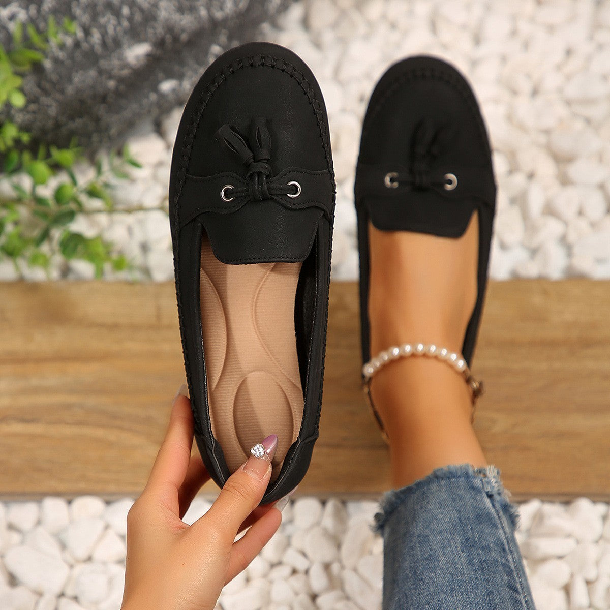 Women's Round Head Loafers Fashion Non-slip Soft Comfortable Flats Shoes-World Bazaar Life