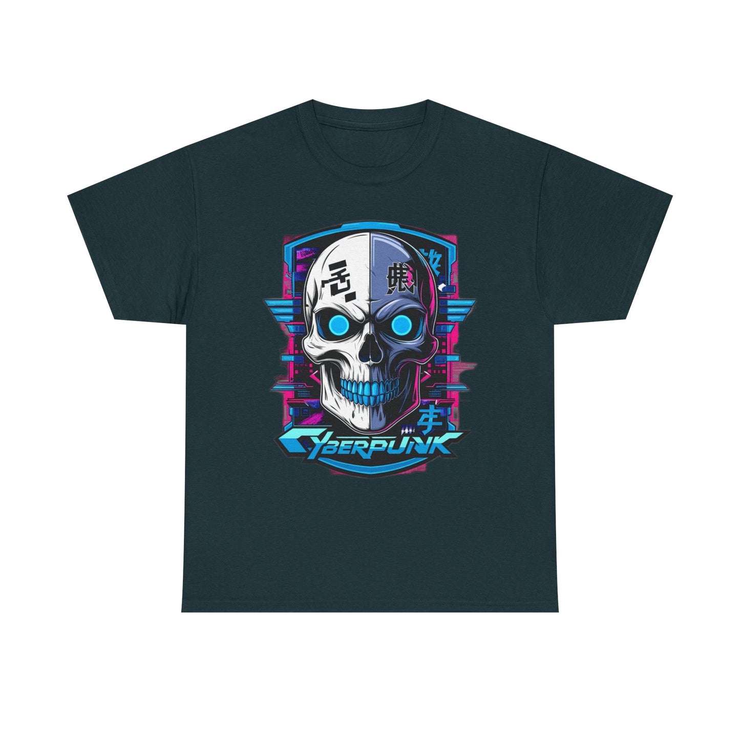 Cyberpunk Skull Unisex Heavy Cotton Tee, Cool Graphic Tee, Futuristic Apparel, Geek Fashion, Unique Gift for Tech Lovers