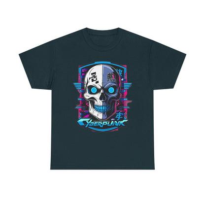 Cyberpunk Skull Unisex Heavy Cotton Tee, Cool Graphic Tee, Futuristic Apparel, Geek Fashion, Unique Gift for Tech Lovers