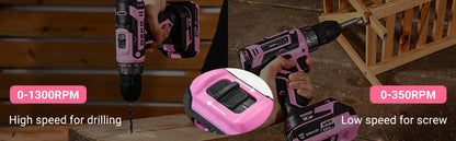 DEKO 20V Pink Cordless Power Drill Set for Women Electric Tool - World Bazaar Life