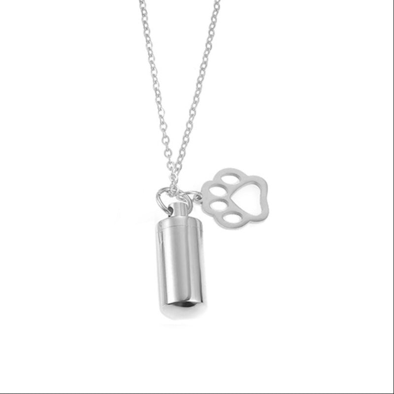 Stainless Steel Small Cylinder Plated Gold Silver Pet Urn Memorial Necklace-World Bazaar Life