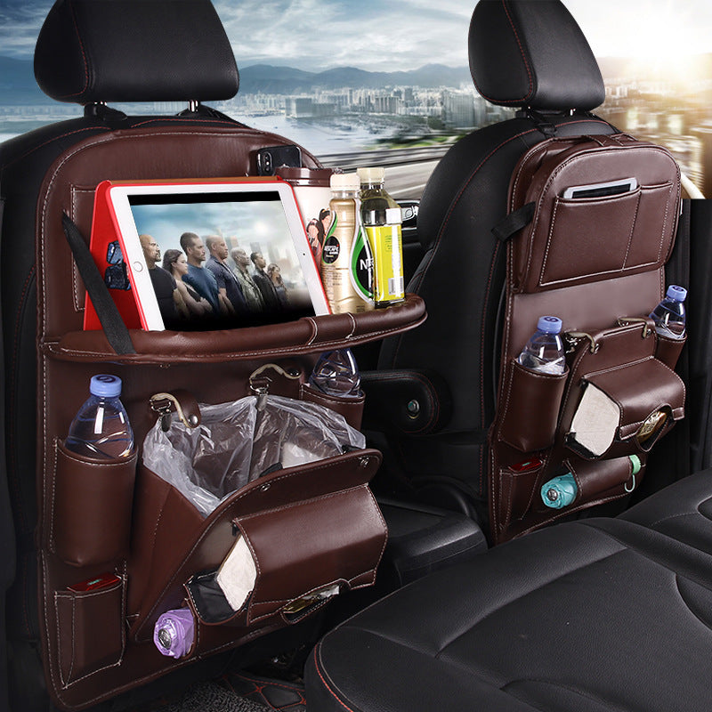PU Leather Car Seat Organizer – Waterproof Backseat Storage Tray