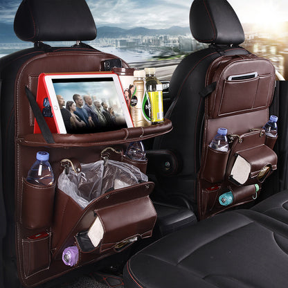 PU Leather Car Seat Organizer – Waterproof Backseat Storage Tray