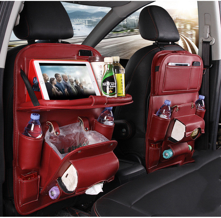 PU Leather Car Seat Organizer – Waterproof Backseat Storage Tray