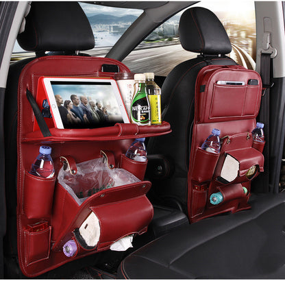PU Leather Car Seat Organizer – Waterproof Backseat Storage Tray