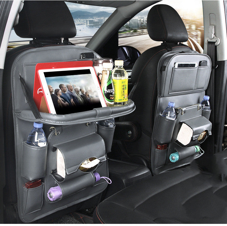 PU Leather Car Seat Organizer – Waterproof Backseat Storage Tray
