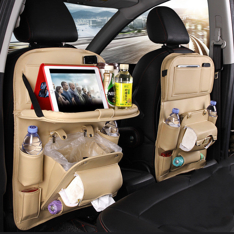 PU Leather Car Seat Organizer – Waterproof Backseat Storage Tray