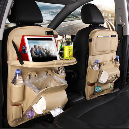 PU Leather Car Seat Organizer – Waterproof Backseat Storage Tray