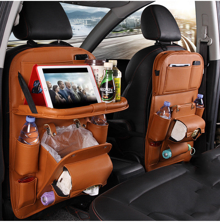 PU Leather Car Seat Organizer – Waterproof Backseat Storage Tray