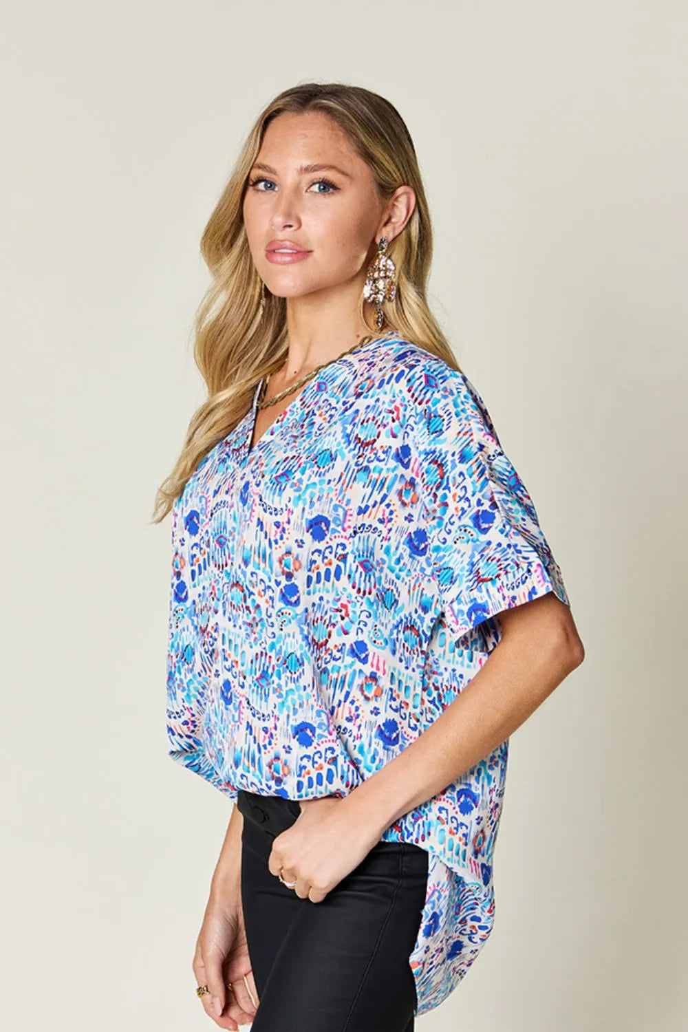 Double Take V-Neck Blouse - Top-Rated Short Sleeve Style.