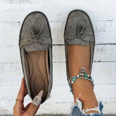 Women's Round Head Loafers Fashion Non-slip Soft Comfortable Flats Shoes-World Bazaar Life