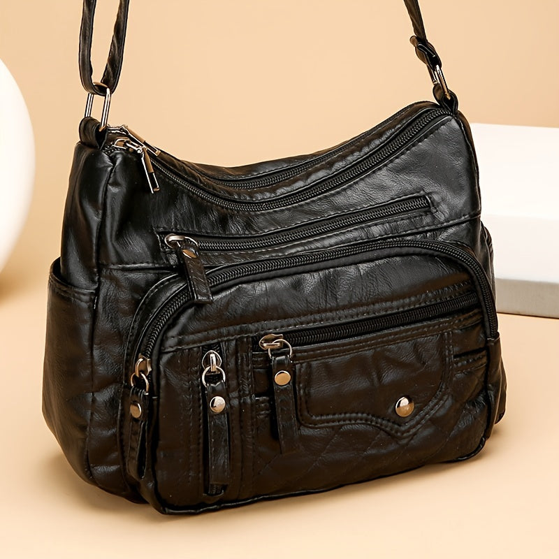 [Large Capacity Anti-Theft Shoulder Bag] Large Capacity Nylon Shoulder Bag with Adjustable Strap, Anti-Theft Zip Closure - Available in Light Brown, Light Gray, Red, Black