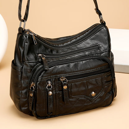 [Large Capacity Anti-Theft Shoulder Bag] Large Capacity Nylon Shoulder Bag with Adjustable Strap, Anti-Theft Zip Closure - Available in Light Brown, Light Gray, Red, Black