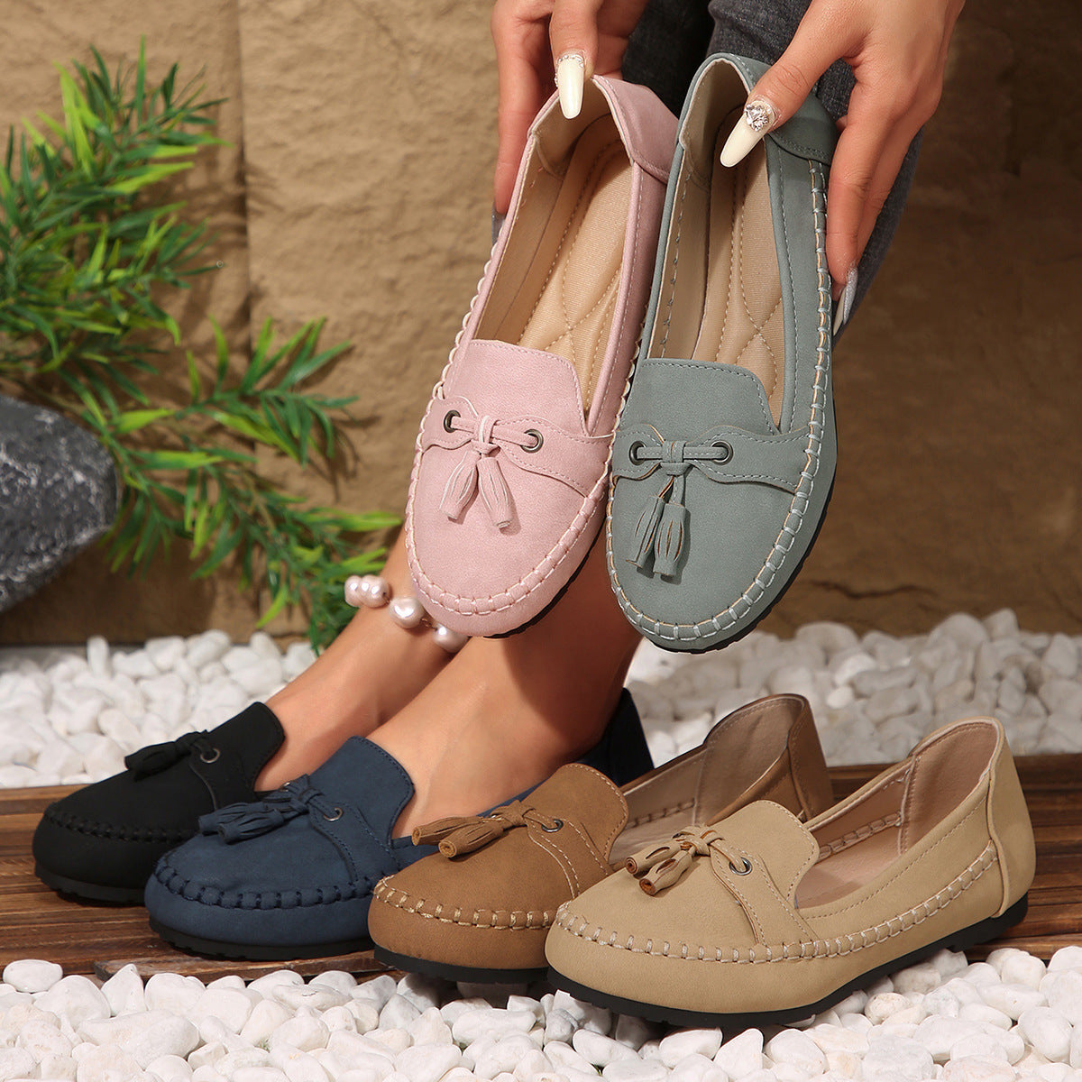 Women's Round Head Loafers Fashion Non-slip Soft Comfortable Flats Shoes-World Bazaar Life