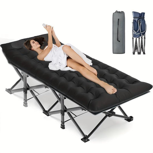 Black Heavy Duty Foldable Camp Cot with Bag – Portable & Durable