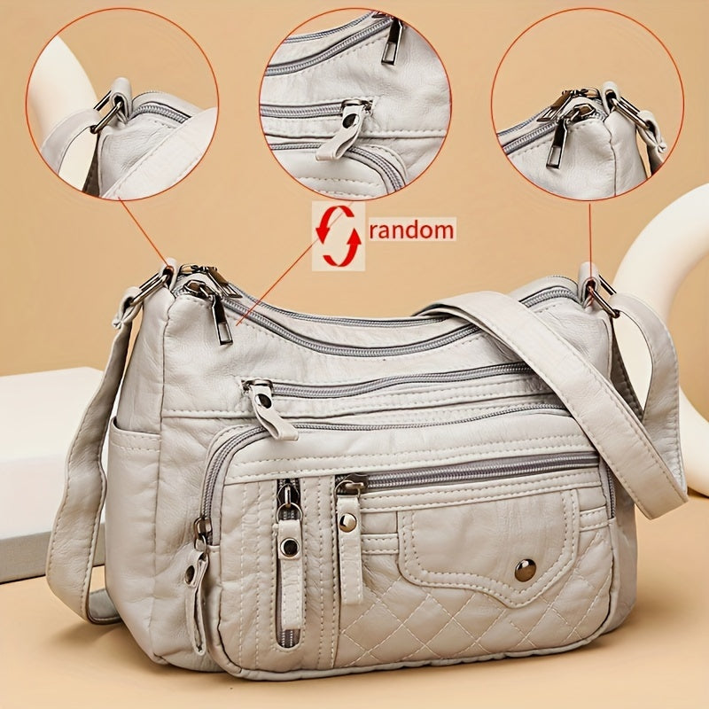 [Large Capacity Anti-Theft Shoulder Bag] Large Capacity Nylon Shoulder Bag with Adjustable Strap, Anti-Theft Zip Closure - Available in Light Brown, Light Gray, Red, Black