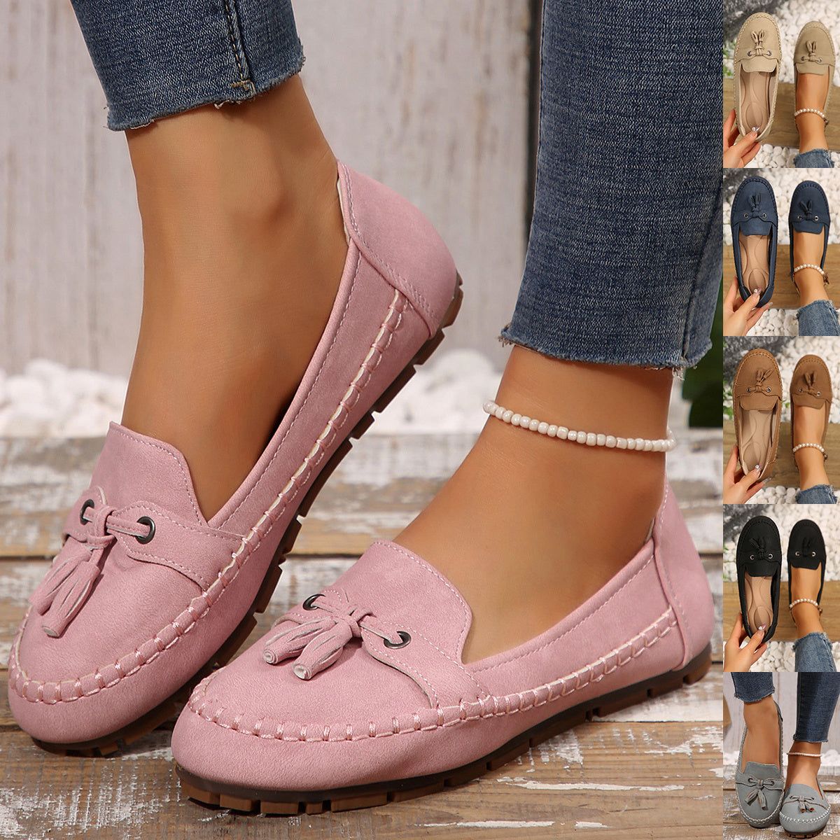 Women's Round Head Loafers Fashion Non-slip Soft Comfortable Flats Shoes-World Bazaar Life