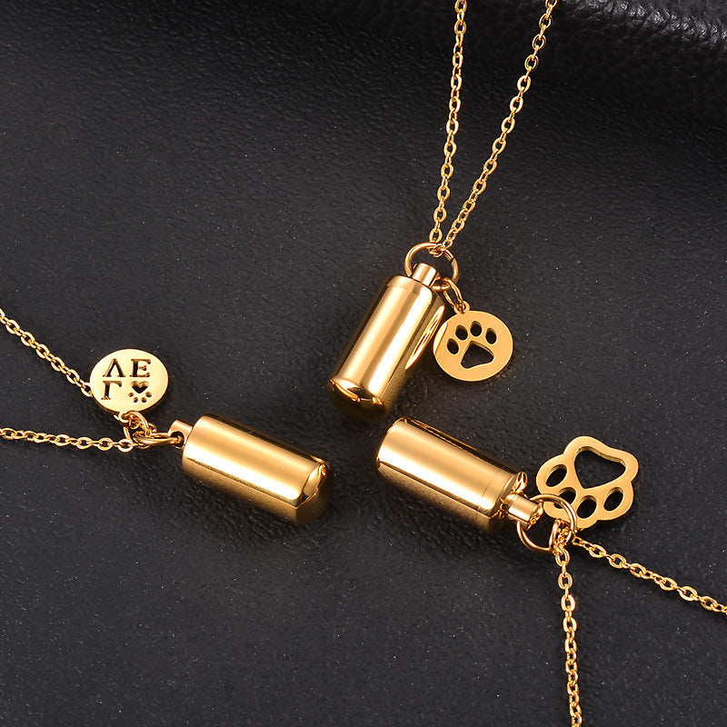 Stainless Steel Small Cylinder Plated Gold Silver Pet Urn Memorial Necklace-World Bazaar Life