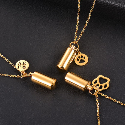 Stainless Steel Small Cylinder Plated Gold Silver Pet Urn Memorial Necklace-World Bazaar Life