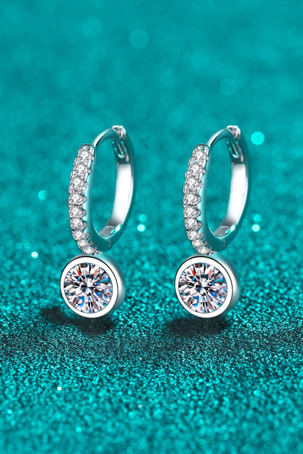 1 Carat Moissanite Rhodium-Plated Drop Earrings.