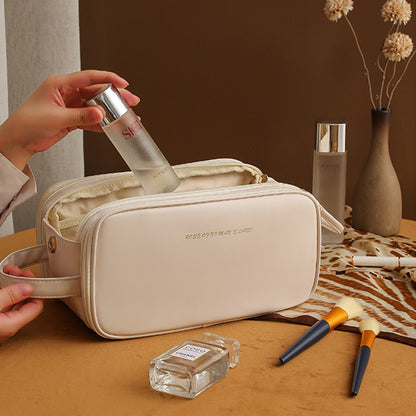 Large PU Leather Cosmetic Bag – 3-Layer Travel Makeup Organizer-World Bazaar Life
