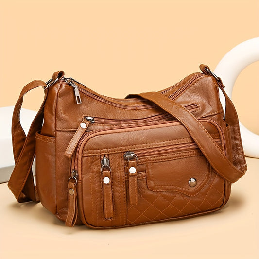 [Large Capacity Anti-Theft Shoulder Bag] Large Capacity Nylon Shoulder Bag with Adjustable Strap, Anti-Theft Zip Closure - Available in Light Brown, Light Gray, Red, Black