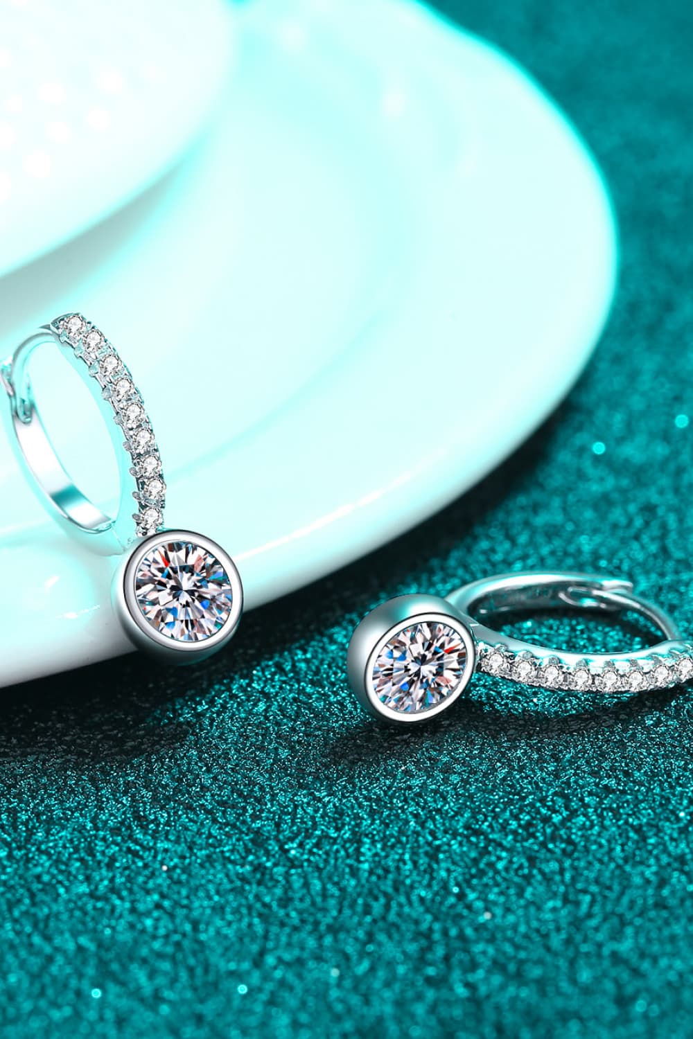 1 Carat Moissanite Rhodium-Plated Drop Earrings.