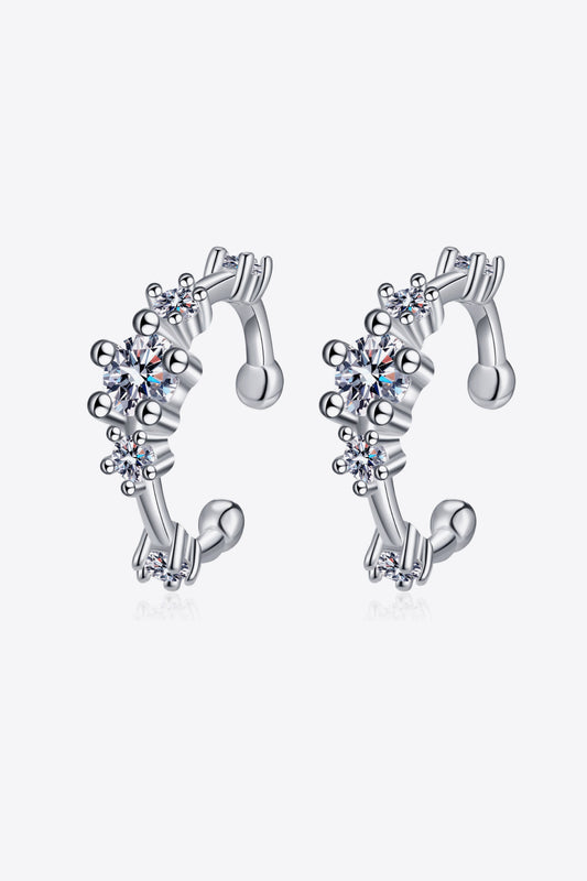 Moissanite Rhodium-Plated Cuff Earrings.