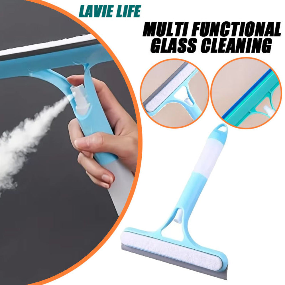 Multi-Function Window Glass Wiper with Soap Spray & Rubber Brush