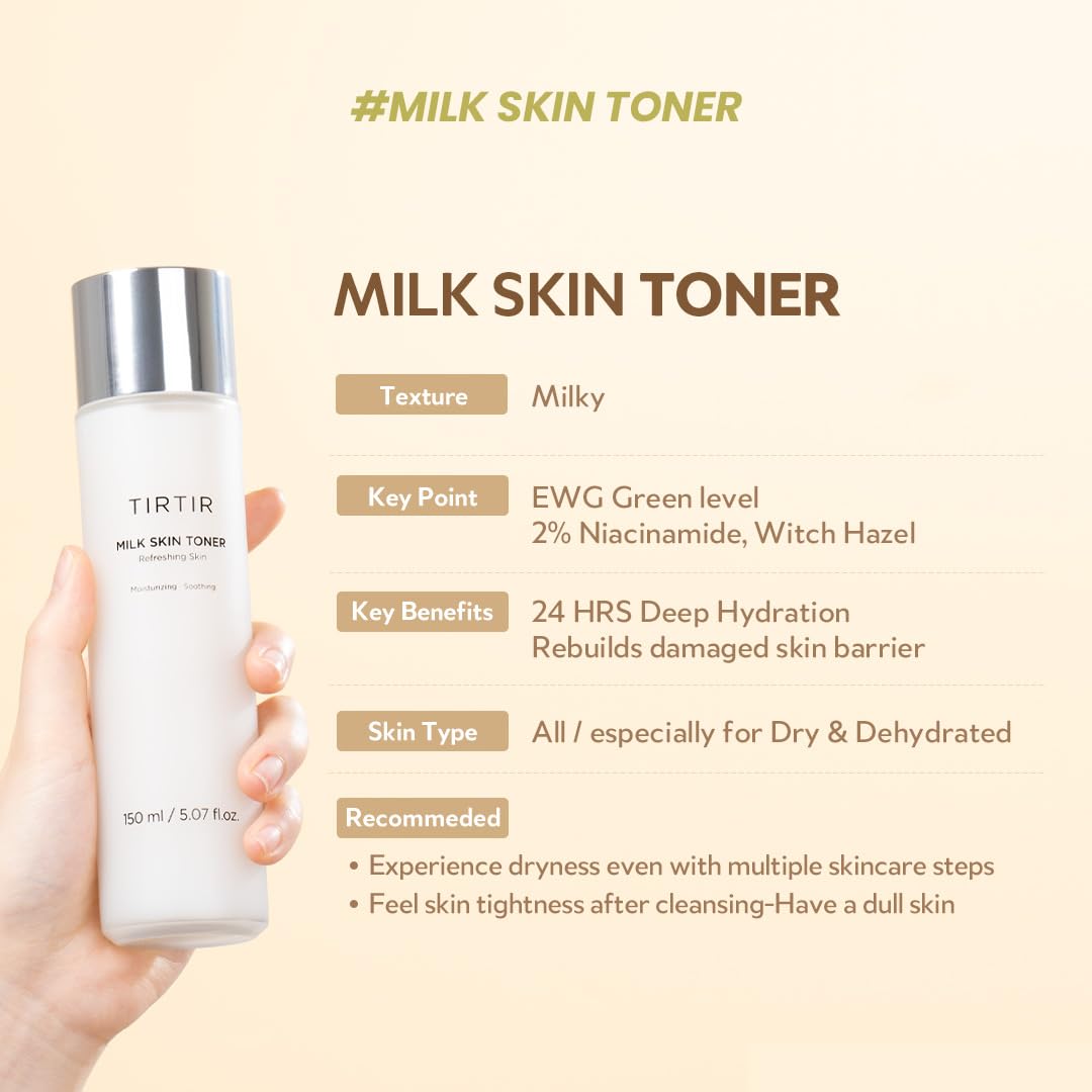 TIRTIR Milk Skin Rice Toner | Deep Hydration, Vegan, 1.69 Fl Oz