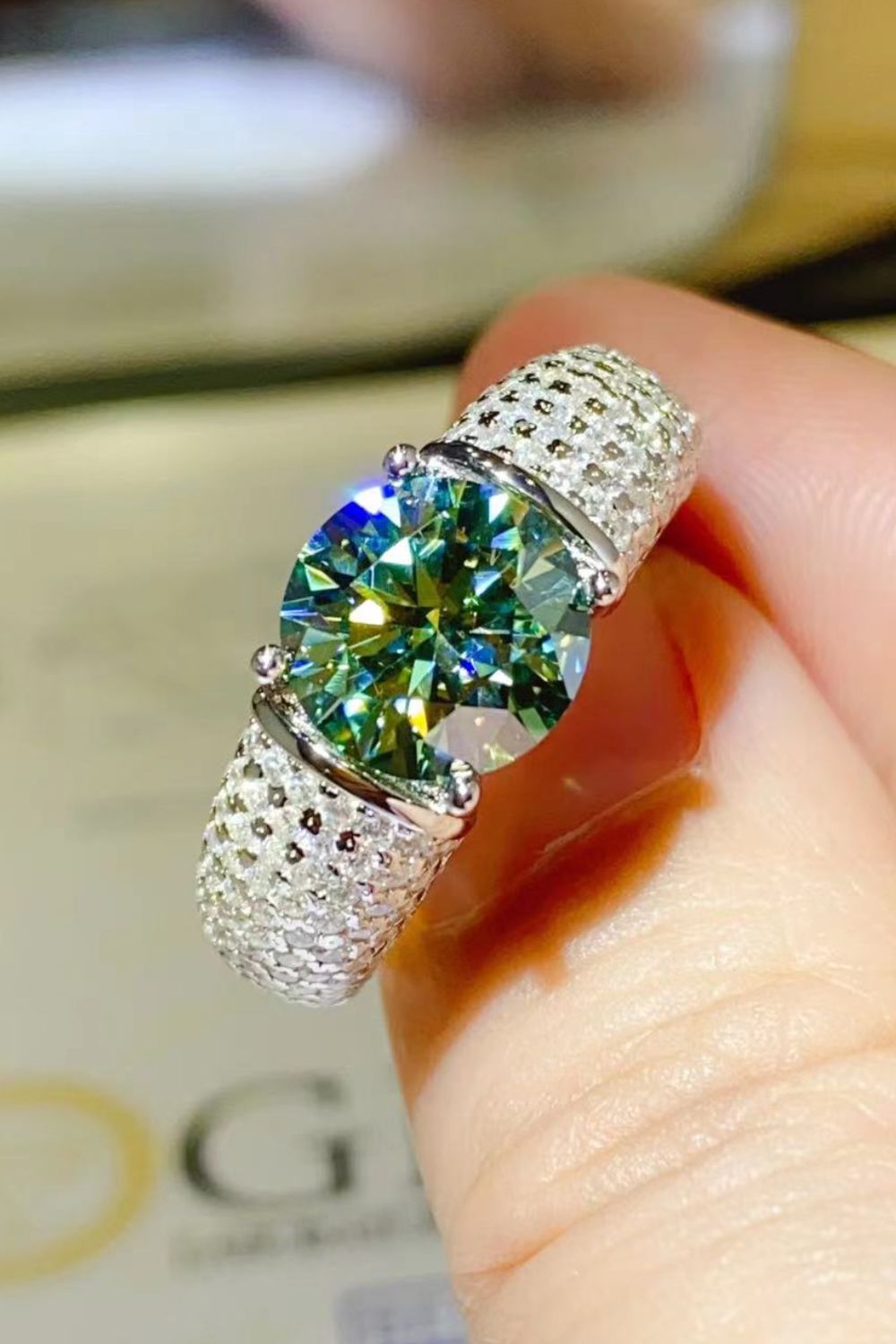 3 Carat Moissanite Side Stone Ring.