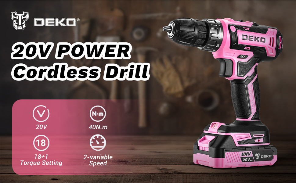 DEKO 20V Pink Cordless Power Drill Set for Women Electric Tool - World Bazaar Life