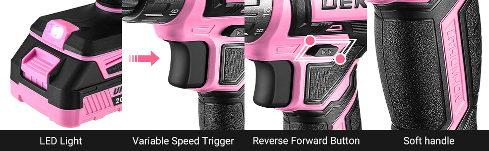 DEKO 20V Pink Cordless Power Drill Set for Women Electric Tool - World Bazaar Life