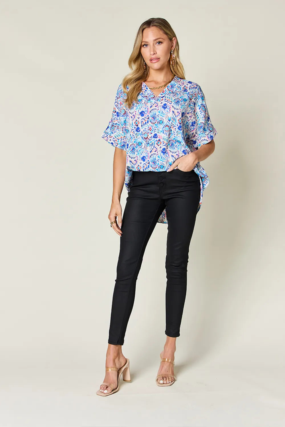 Double Take V-Neck Blouse - Top-Rated Short Sleeve Style.