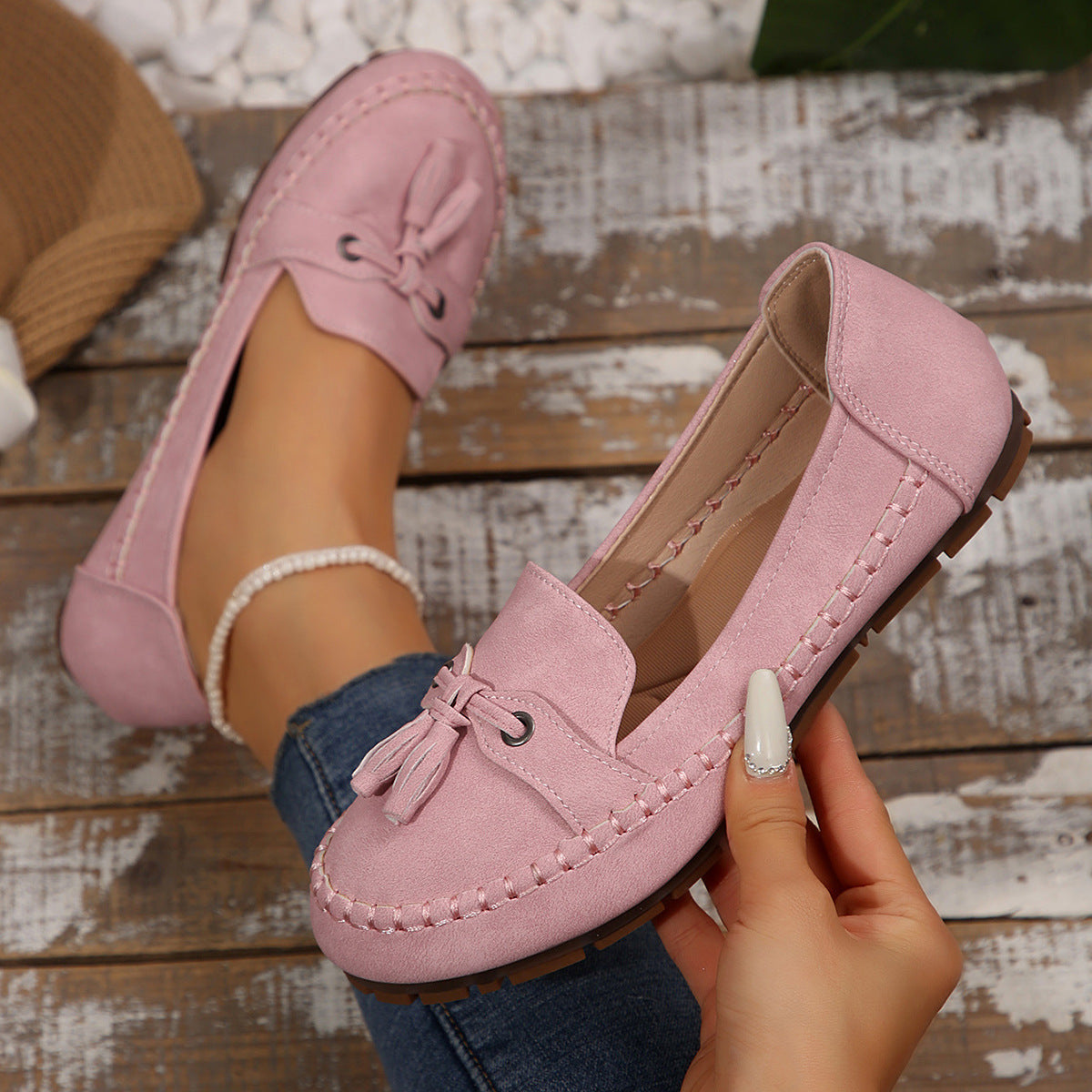 Women's Round Head Loafers Fashion Non-slip Soft Comfortable Flats Shoes-World Bazaar Life