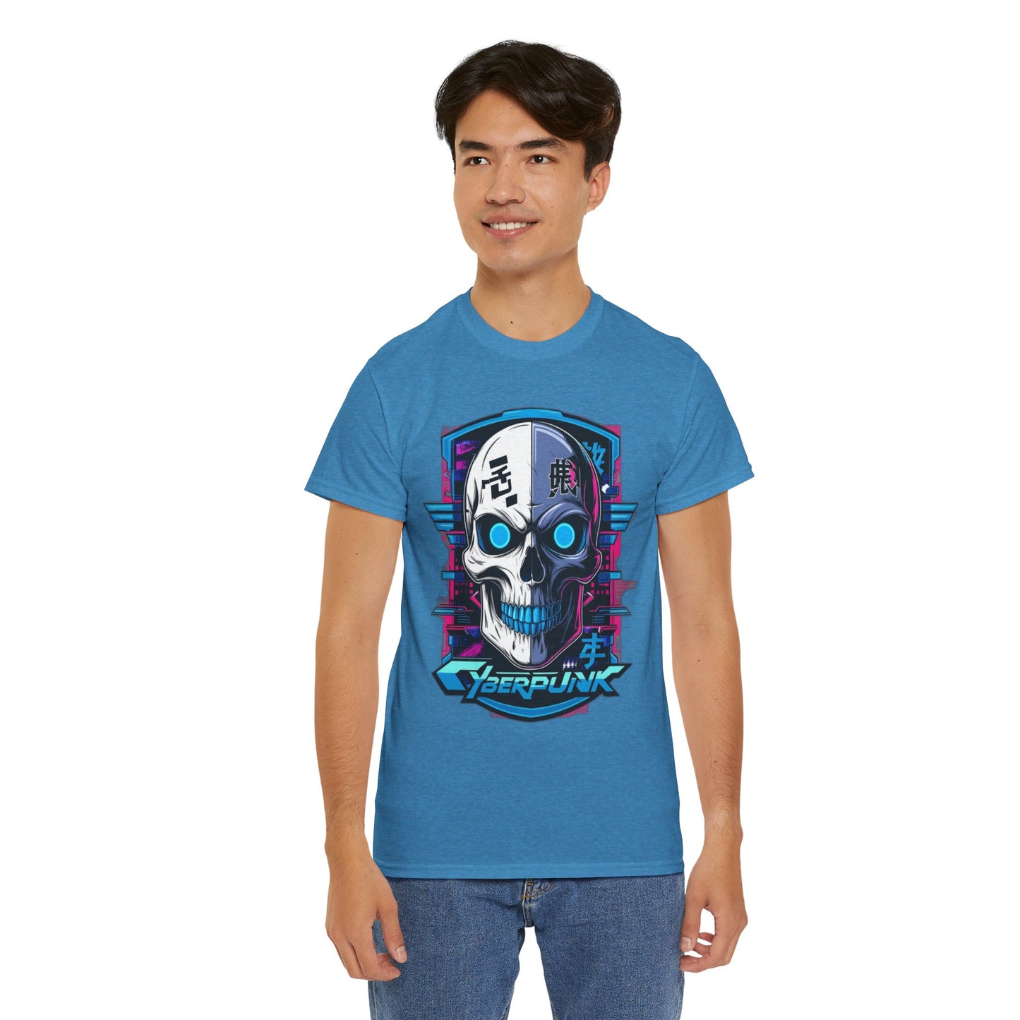 Cyberpunk Skull Unisex Heavy Cotton Tee, Cool Graphic Tee, Futuristic Apparel, Geek Fashion, Unique Gift for Tech Lovers