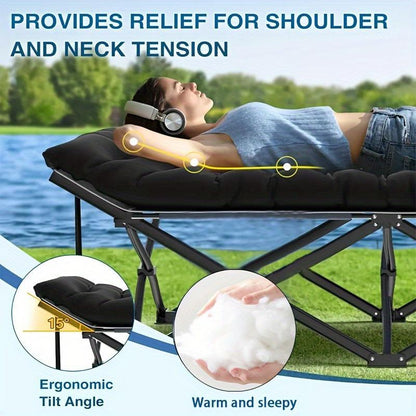 Black Heavy Duty Foldable Camp Cot with Bag – Portable & Durable