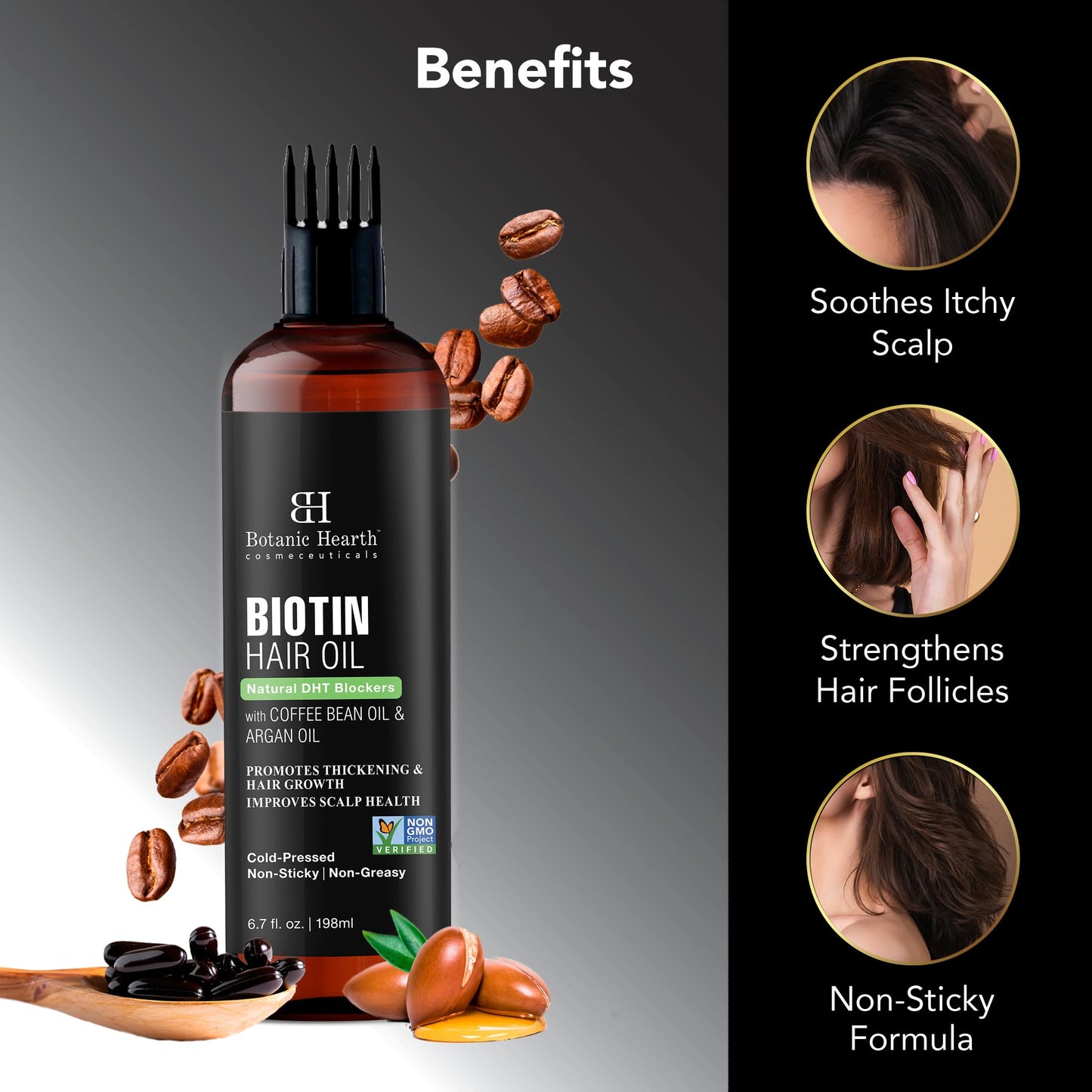 Botanic Hearth 100% Pure Rosemary Oil For Hair Growth (6.7 fl oz) Infused With Biotin, Jojoba & castor Oil | Nourishing & Volumizing | Non GMO Verified