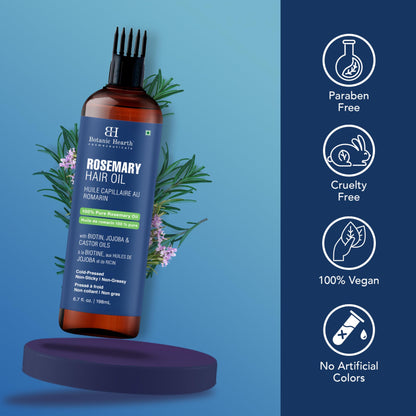 Botanic Hearth 100% Pure Rosemary Oil For Hair Growth (6.7 fl oz) Infused With Biotin, Jojoba & castor Oil | Nourishing & Volumizing | Non GMO Verified