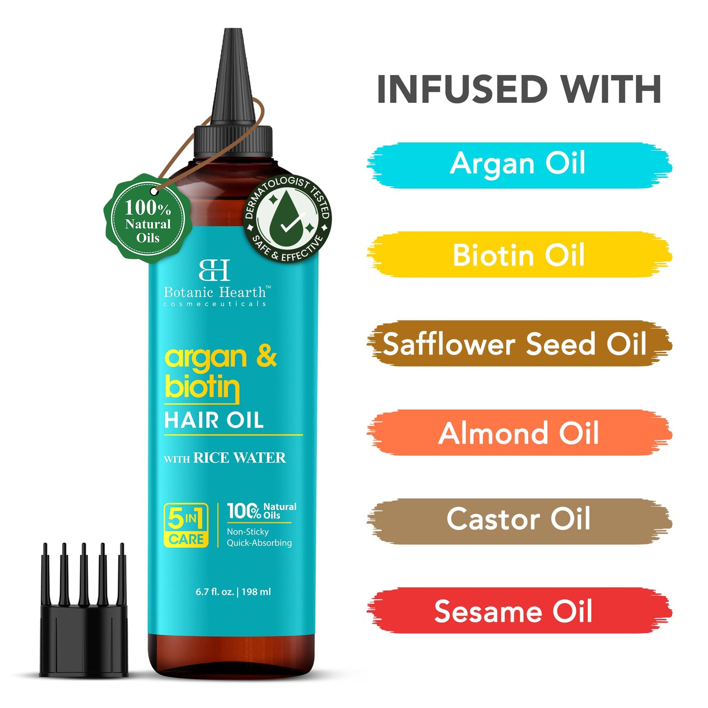 Botanic Hearth 100% Pure Rosemary Oil For Hair Growth (6.7 fl oz) Infused With Biotin, Jojoba & castor Oil | Nourishing & Volumizing | Non GMO Verified