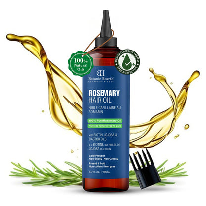 Botanic Hearth 100% Pure Rosemary Oil For Hair Growth (6.7 fl oz) Infused With Biotin, Jojoba & castor Oil | Nourishing & Volumizing | Non GMO Verified