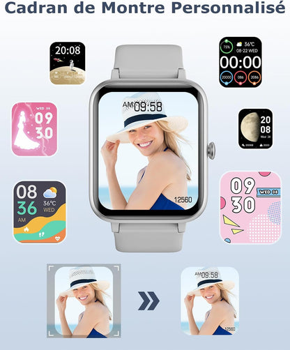 iOS ve Android Telefonlar için GRV Akıllı Saat (Aramaları Cevapla/Yap), Kadınlar İçin Saatler IP68 Su Geçirmez Akıllı Saat Kalp Atış Hızı/Uyku Monitörü Adım Kalori Sayacı ile Fitness Takip Saati (Pembe) 